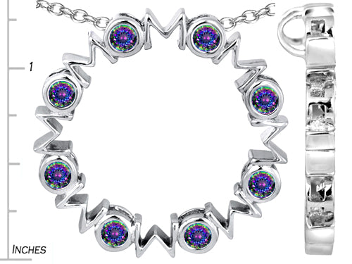 Star K Large MOM Circle Mother's Pendant Necklace with Round Rainbow Mystic Quartz