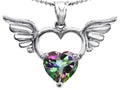 Star K Wings Of Love Birth Month Pendant Necklace with 8mm Heart Shape Rainbow Mystic Quartz