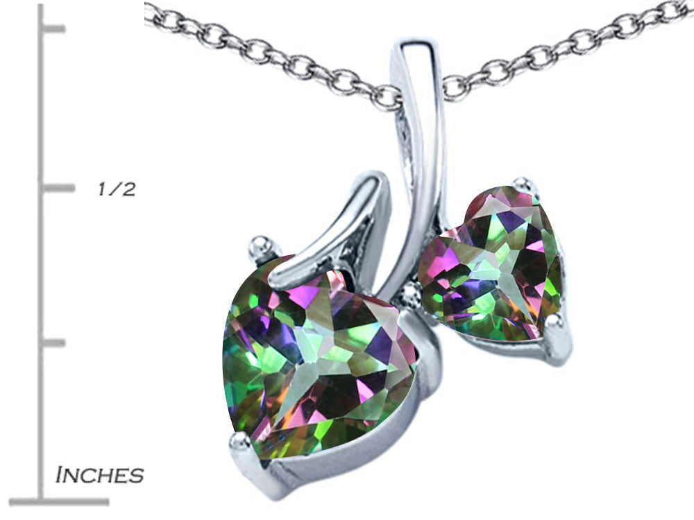 Star K 8mm and 6mm Heart Shape Rainbow Mystic Quartz Double Hearts Pendant Necklace