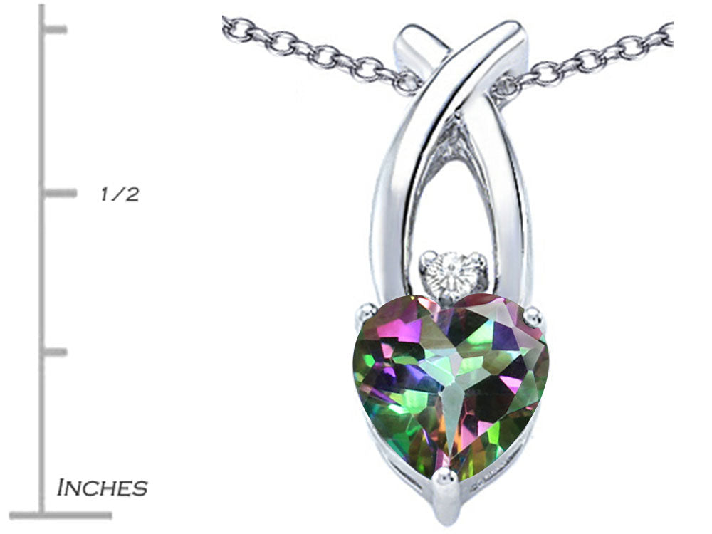 Star K 8mm Heart Shape Rainbow Mystic Quartz Cross Heart Pendant Necklace