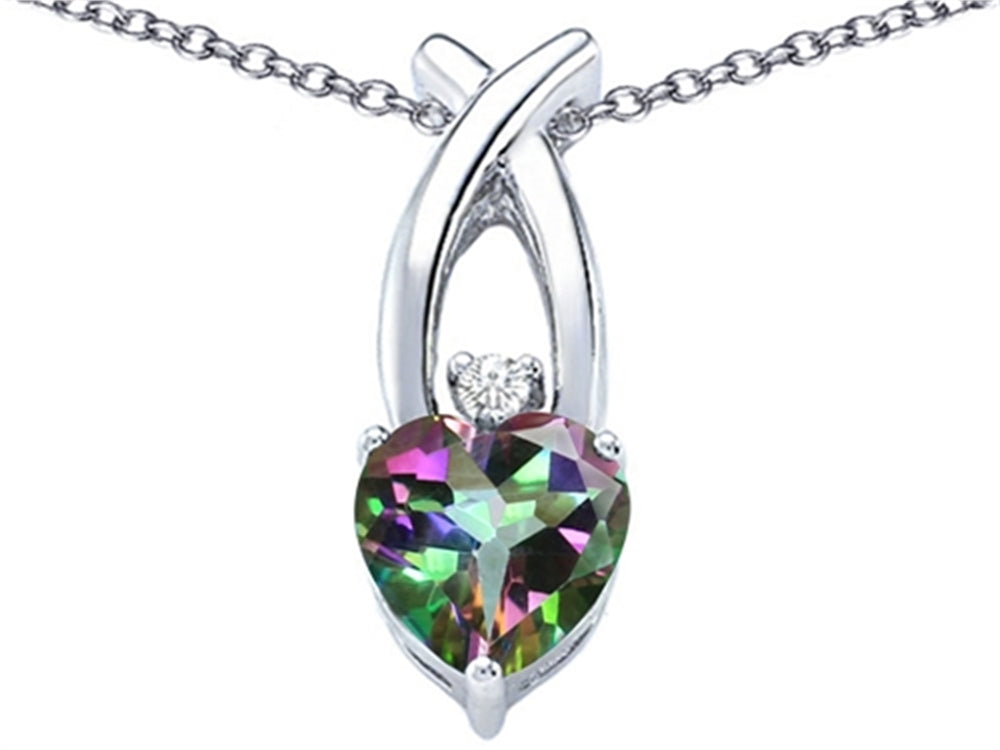 Star K 8mm Heart Shape Rainbow Mystic Quartz Cross Heart Pendant Necklace