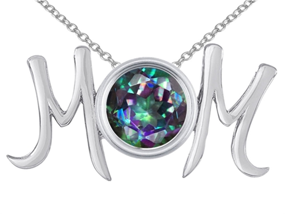Star K Round Rainbow Mystic Quartz MOM Mother's Pendant Necklace