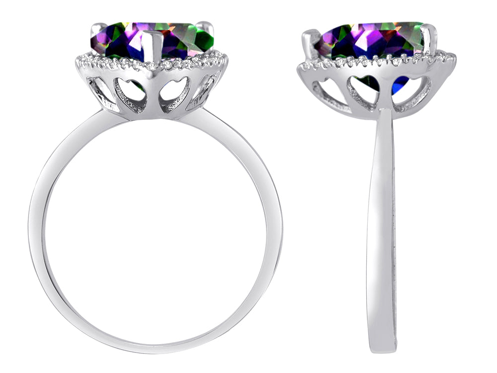 Star K Heart Shape Rainbow Mystic Quartz Halo Ring