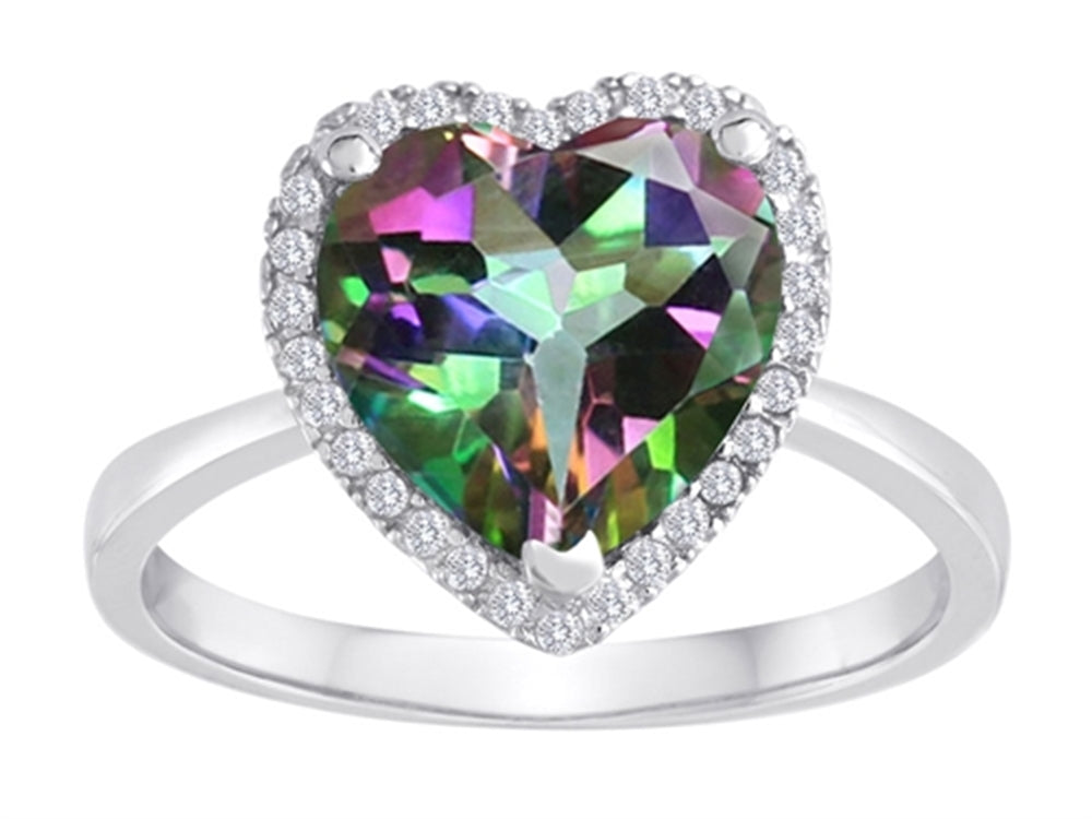 Star K Heart Shape Rainbow Mystic Quartz Halo Ring