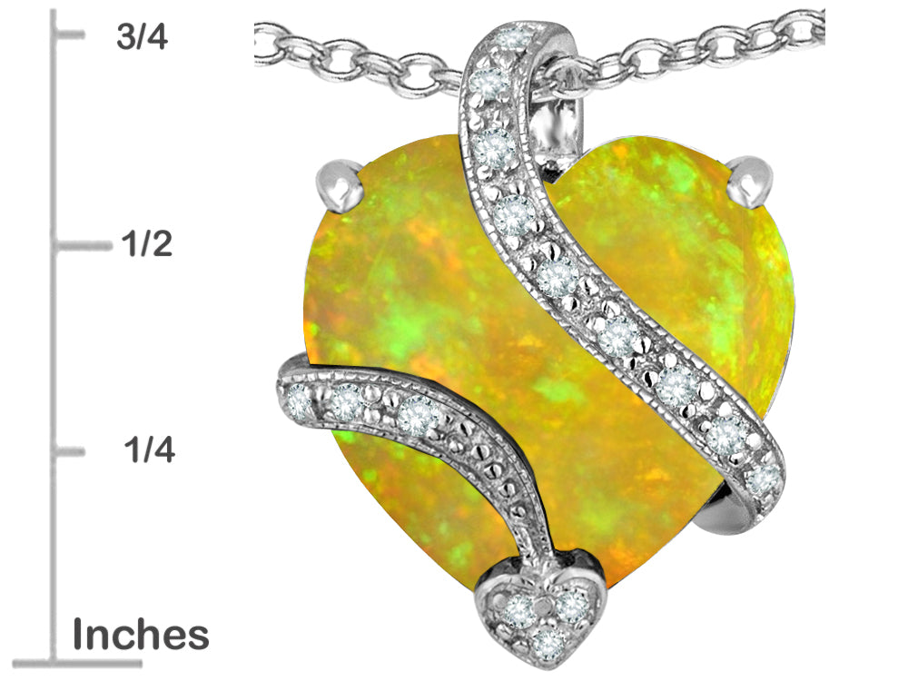 Star K Large 15mm Heart Shape Lemon Created Opal and Cubic Zirconia Love Pendant Necklace