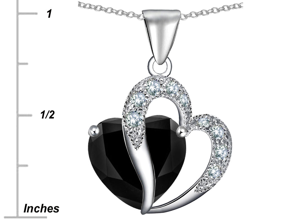 Star K Heart Shape 12mm Black Cubic Zirconia Pendant Necklace