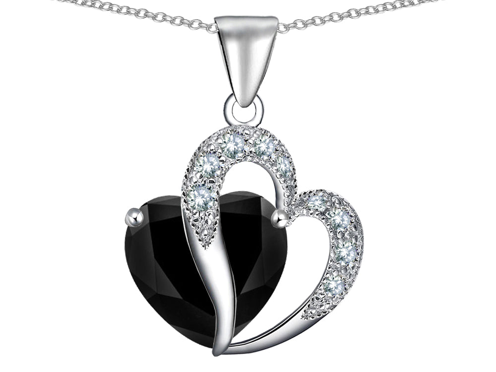 Star K Heart Shape 12mm Black Cubic Zirconia Pendant Necklace