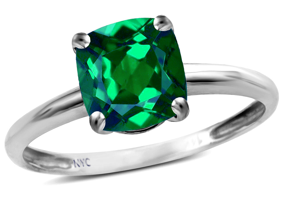 Original Star K Simulated Emerald 7mm Cushion-Cut Solitaire Engagement Ring