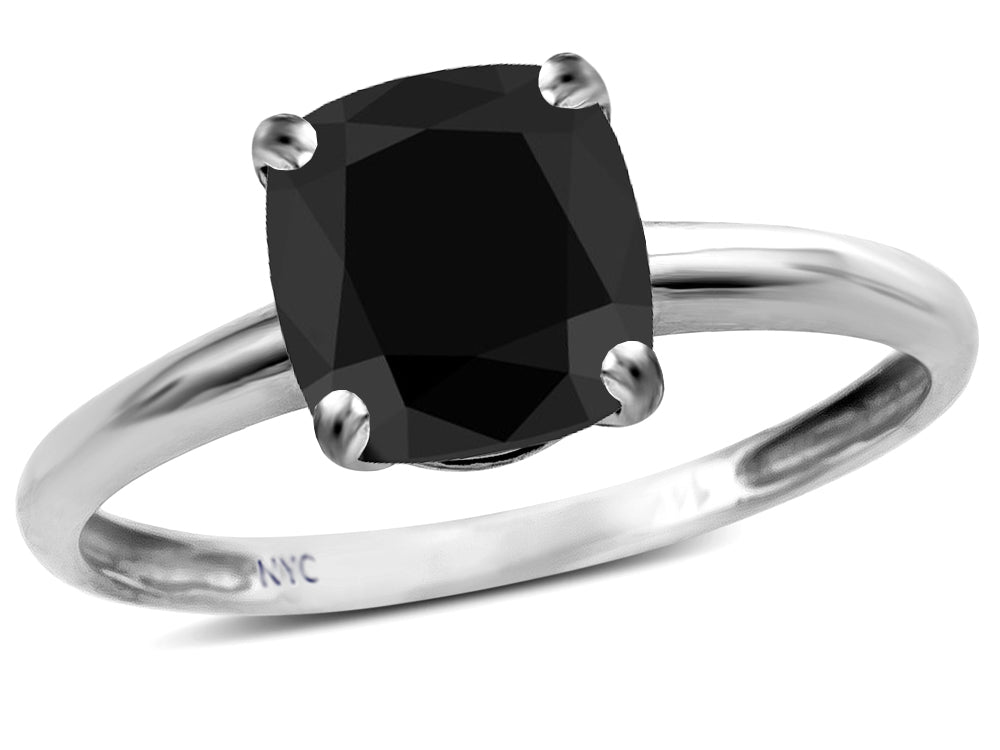 Original Star K Genuine Black Sapphire 7mm Cushion-Cut Solitaire Engagement Ring