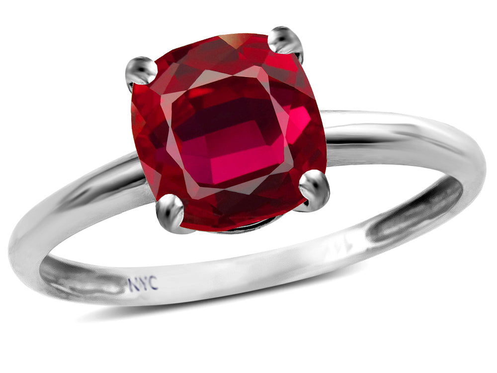 Original Star K Created Ruby 7mm Cushion-Cut Solitaire Engagement Ring
