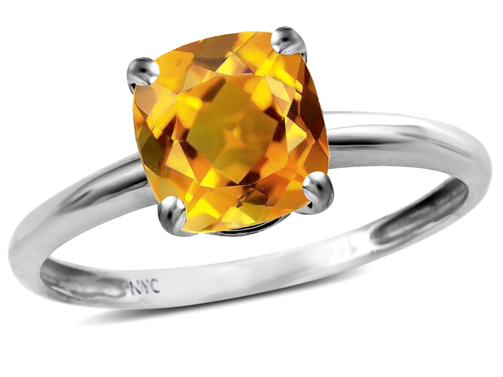 Original Star K Genuine Citrine 7mm Cushion-Cut Solitaire Engagement Ring