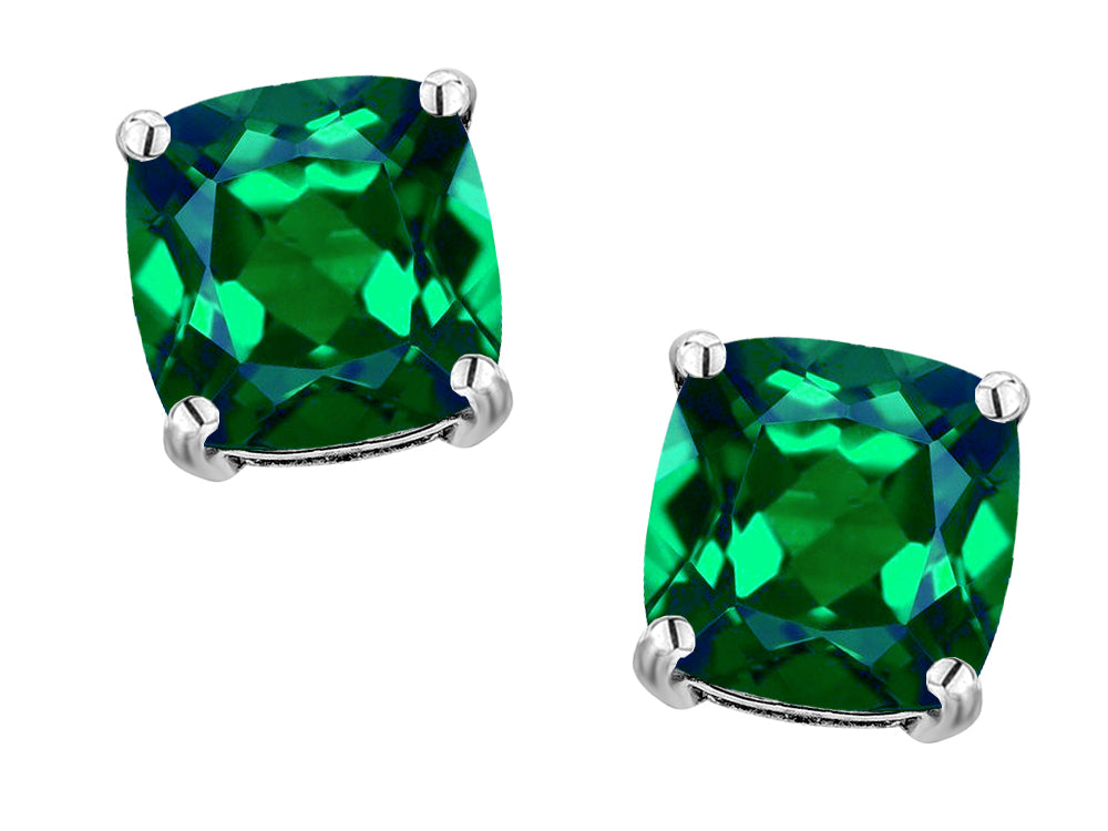 Original Star K 7mm Cushion-Cut Simulated Emerald Earrings Studs