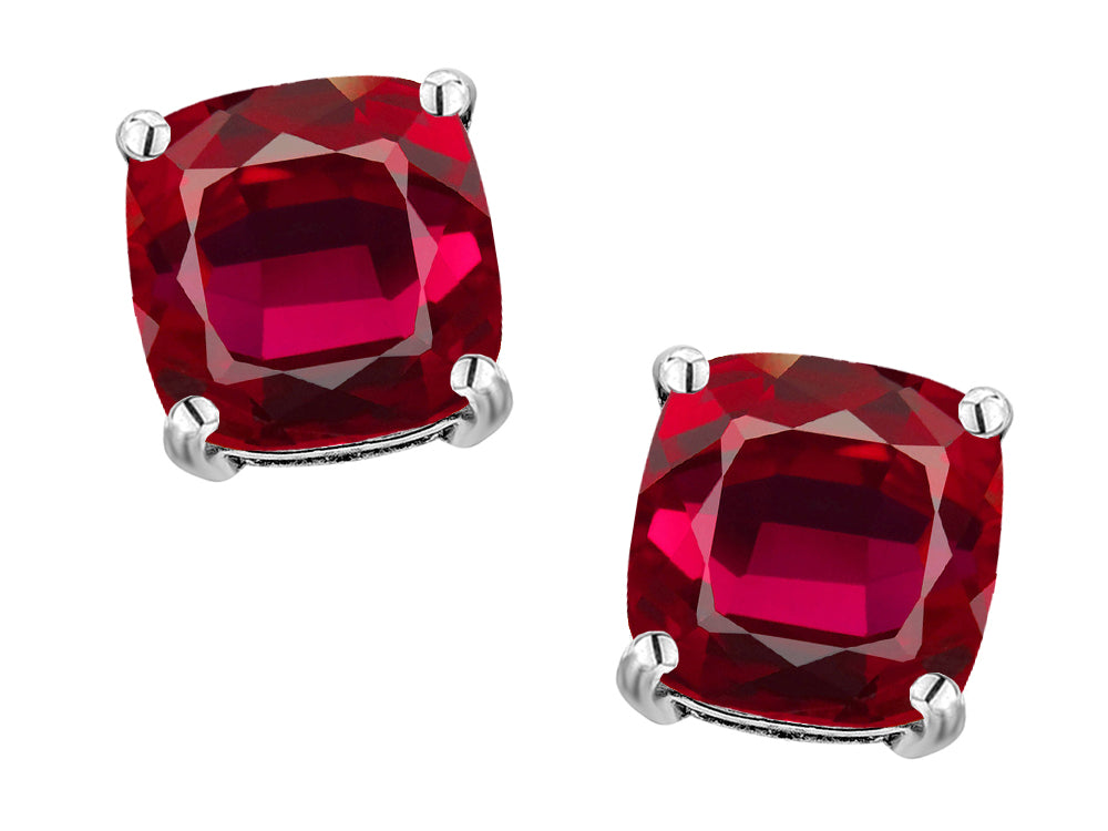Original Star K 7mm Cushion-Cut Created Ruby Earrings Studs