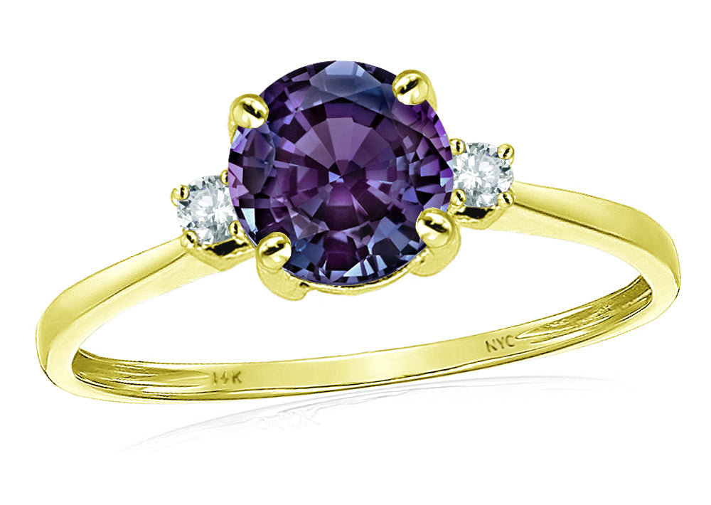 Original Star K 7mm Round Simulated Alexandrite and Diamond Classic 3 stone Engagement Ring