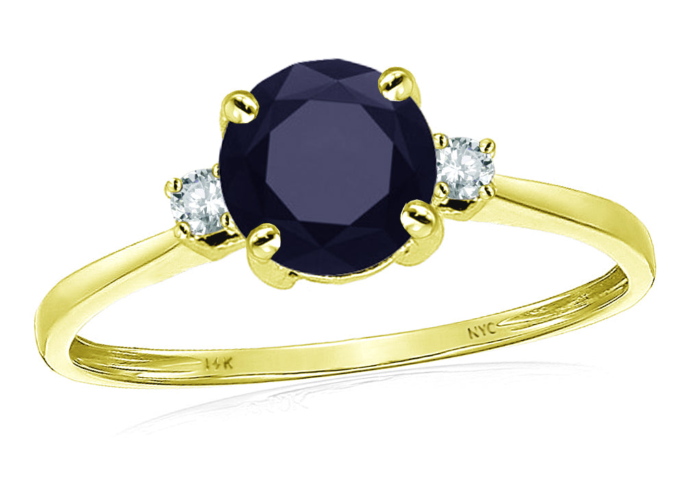 Original Star K 7mm Round Genuine Black Sapphire and Diamond Classic 3 stone Engagement Ring