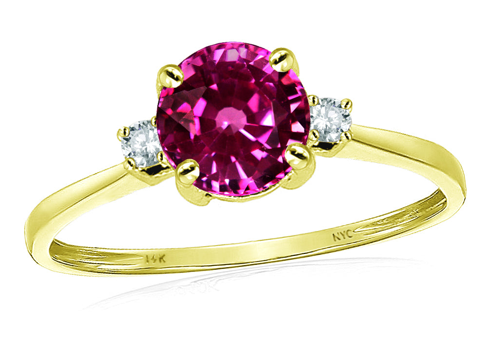 Original Star K 7mm Round Simulated Pink Tourmaline and Diamond Classic 3 stone Engagement Ring