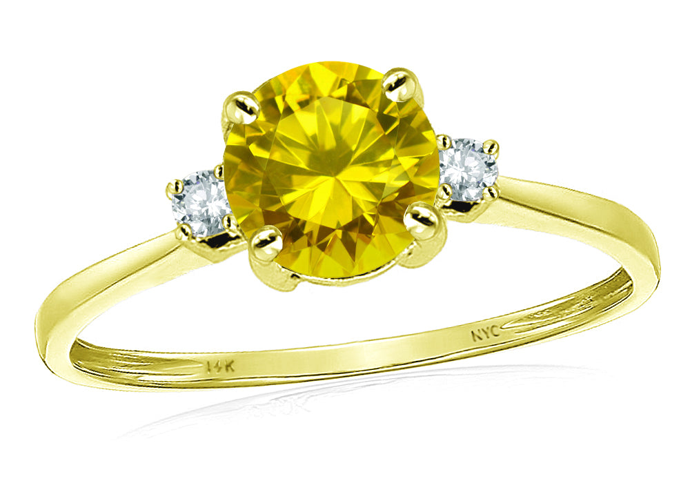 Original Star K 7mm Round Simulated Yellow Sapphire and Diamond Classic 3 stone Engagement Ring