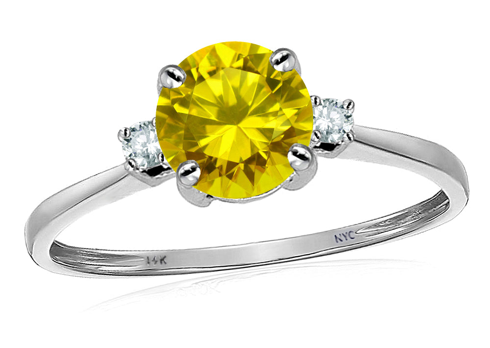 Original Star K 7mm Round Simulated Yellow Sapphire and Diamond Classic 3 stone Engagement Ring
