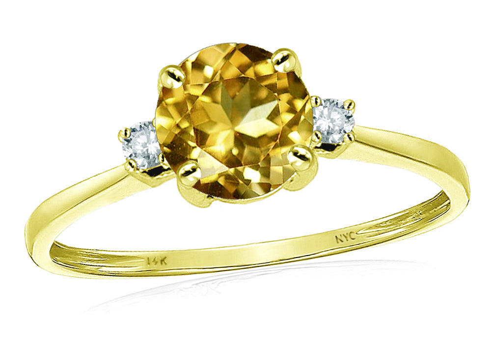 Original Star K 7mm Round Simulated Imperial Yellow Topaz and Diamond Classic 3 stone Engagement Ring