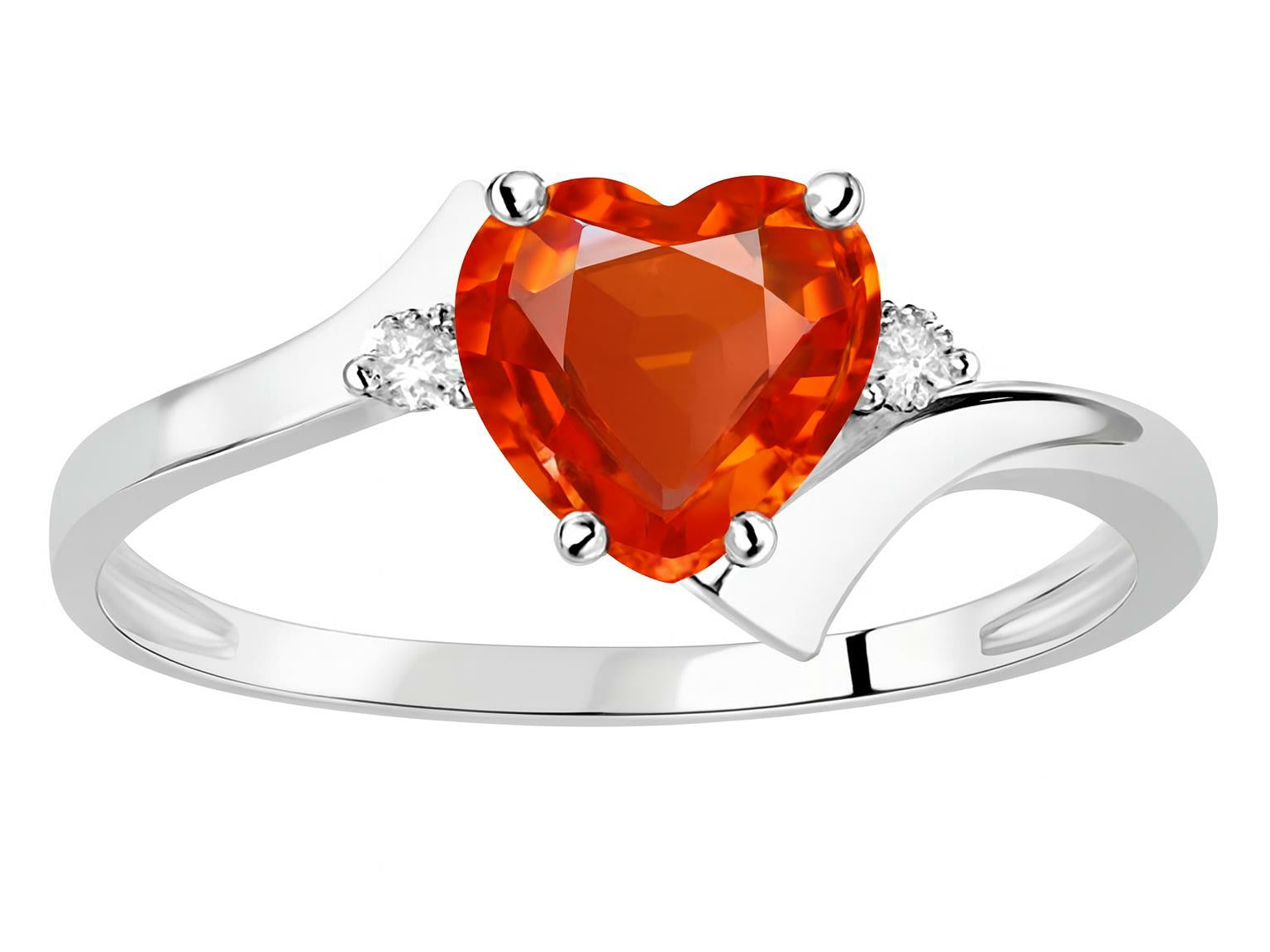 Original Star K Heart Shape 6mm Simulated Orange Mexican Fire Opal bypass Ring