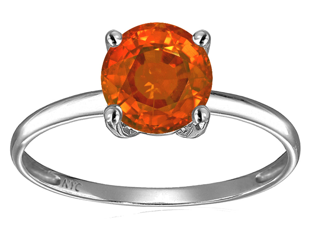 Original Star K 7mm Round Simulated Orange Mexican Fire Opal Solitaire Engagement Ring