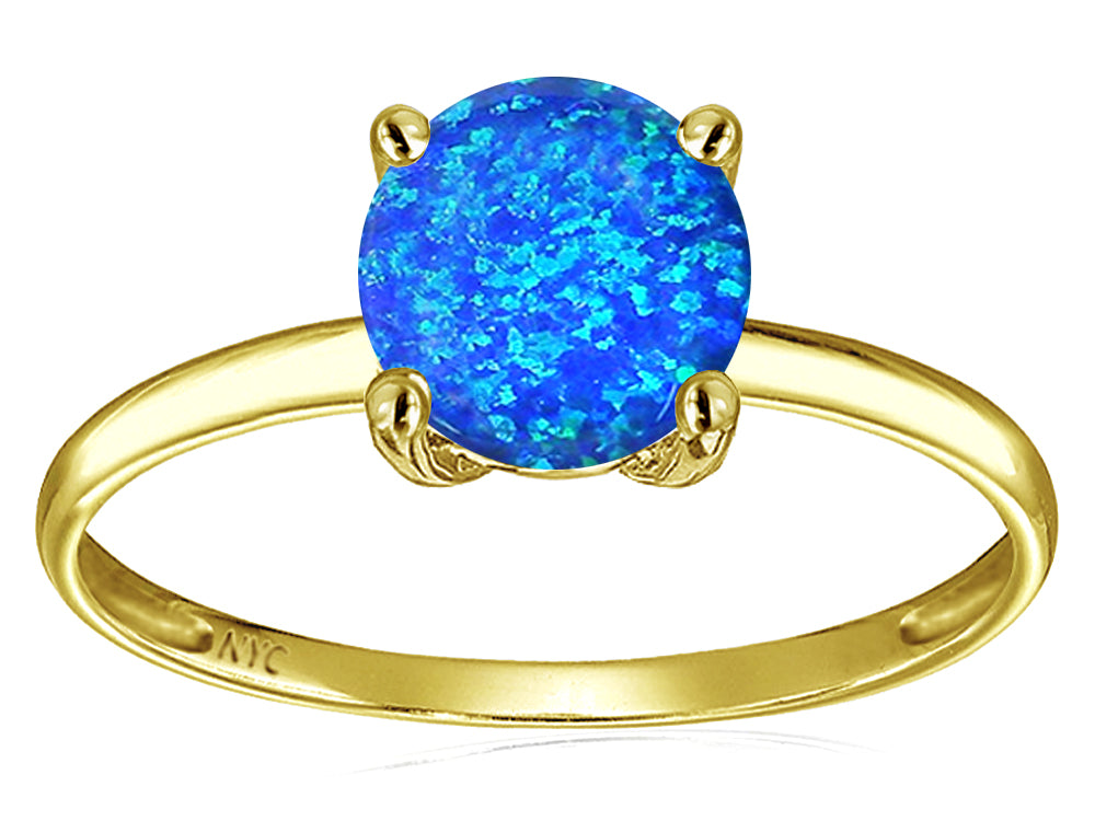 Original Star K 7mm Round Blue Created Opal Solitaire Engagement Ring