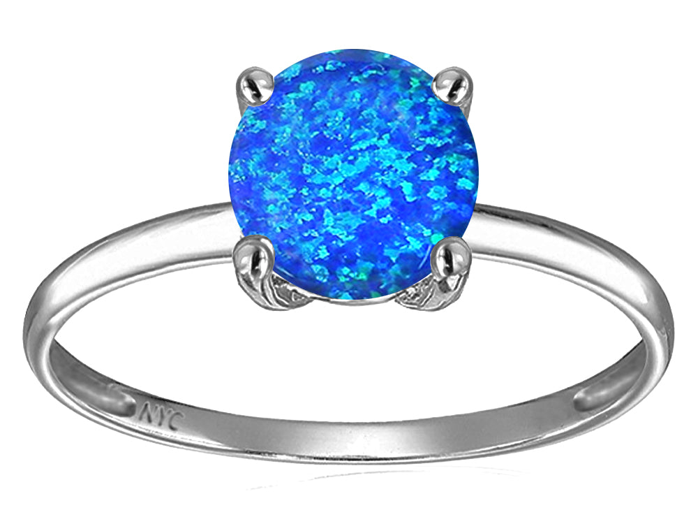Original Star K 7mm Round Blue Created Opal Solitaire Engagement Ring