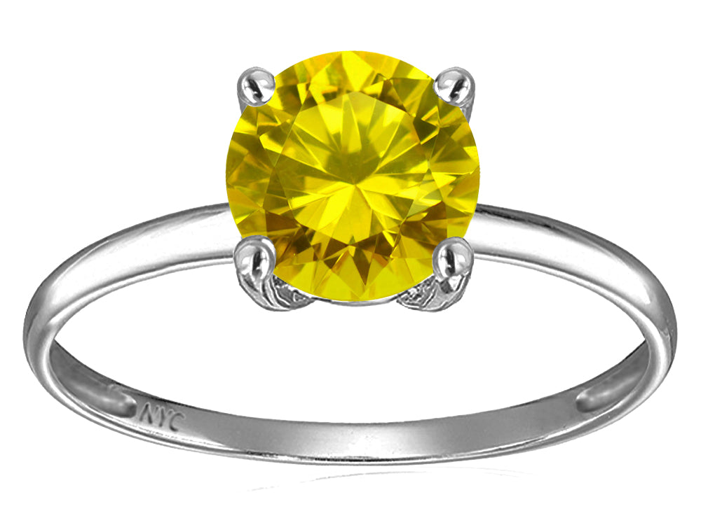 Original Star K 7mm Round Simulated Yellow Sapphire Solitaire Engagement Ring