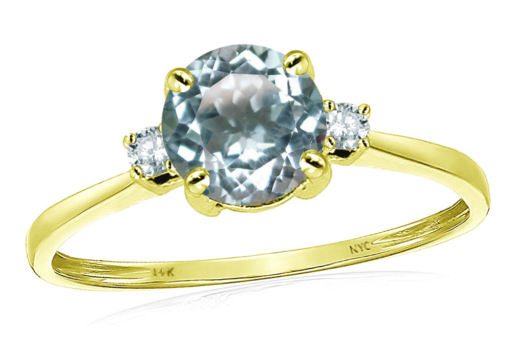 Original Star K 7mm Round Simulated Aquamarine Classic 3 stone Engagement Ring