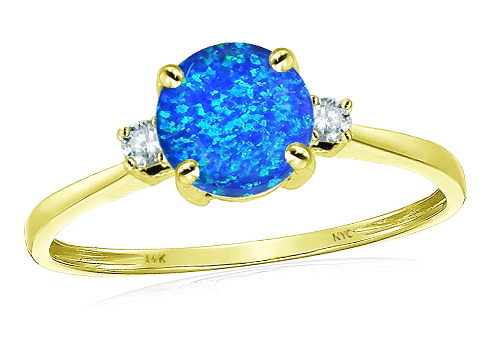 Original Star K 7mm Round Blue Created Opal Classic 3 stone Engagement Ring