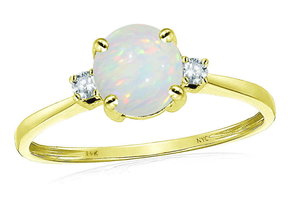Original Star K 7mm Round Genuine Opal Classic 3 stone Engagement Ring