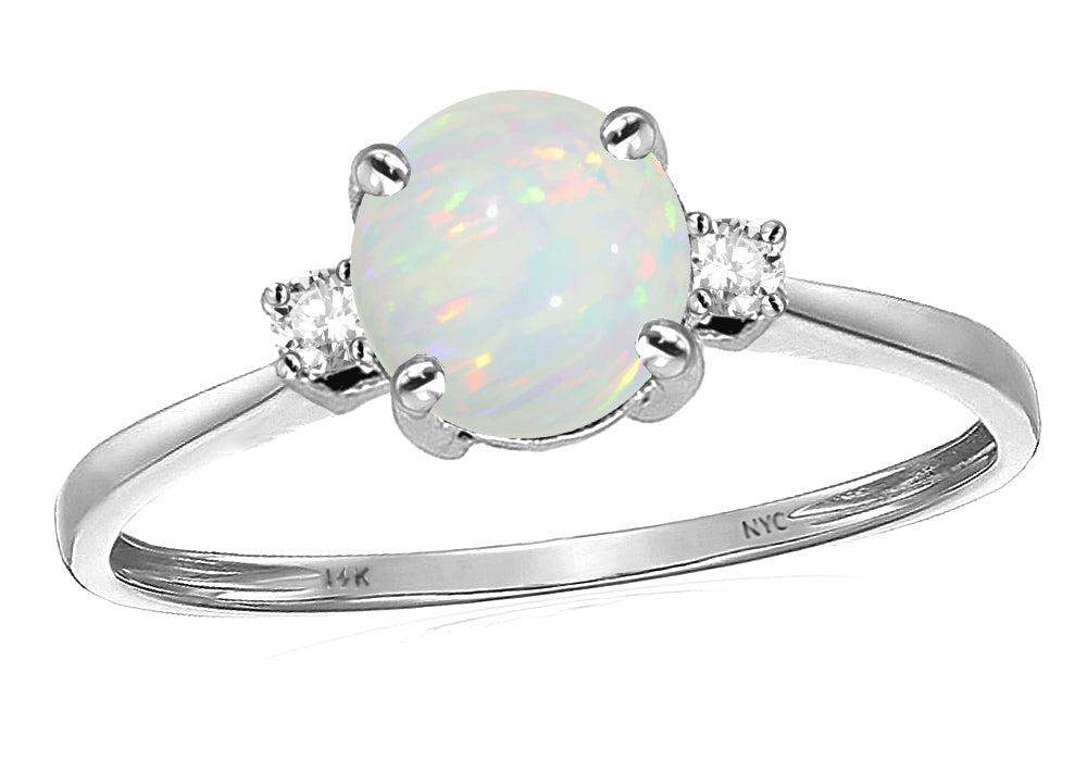 Original Star K 7mm Round Genuine Opal Classic 3 stone Engagement Ring