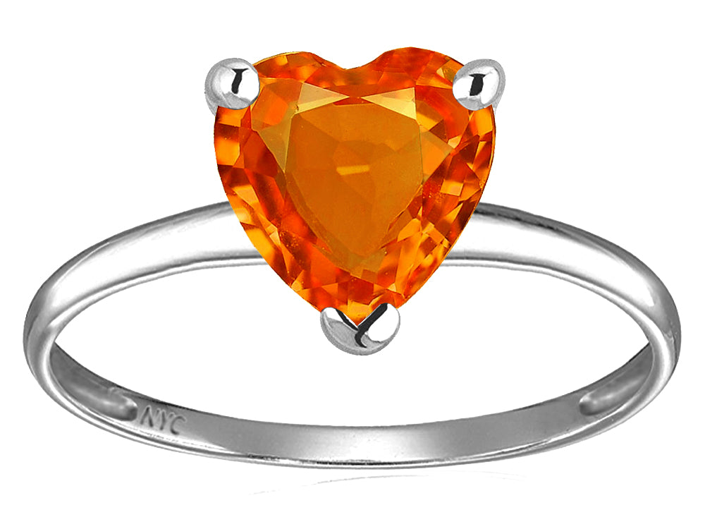 Original Star K Simulated Orange Mexican Fire Opal Heart Shape 8mm Solitaire Engagement Ring