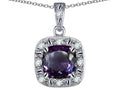 Star K 14k White Gold Cushion-Cut Simulated Alexandrite Halo Pendant Necklace