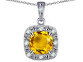 Star K 14k White Gold Cushion-Cut Genuine Citrine Halo Pendant Necklace