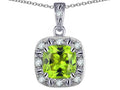 Star K 14k White Gold Cushion-Cut Genuine Peridot Halo Pendant Necklace