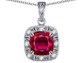 Star K 14k White Gold Cushion-Cut Created Ruby Halo Pendant Necklace