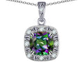 Star K 14k White Gold Cushion-Cut Mystic Topaz Halo Pendant Necklace