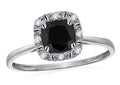 Star K 14 kt White Gold Classic Cushion-Cut Black Sapphire Designer Halo Ring