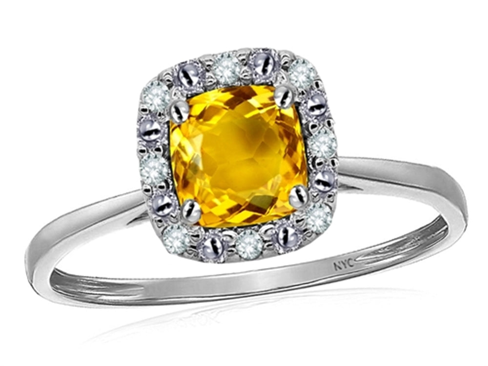 Star K 10 kt White Gold Classic Cushion-Cut Citrine Designer Halo Ring