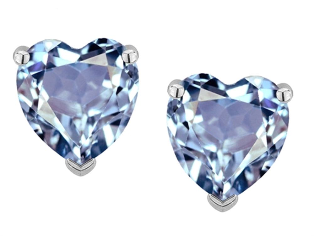 Star K Heart Shape 6mm Simulated Aquamarine Earrings Studs