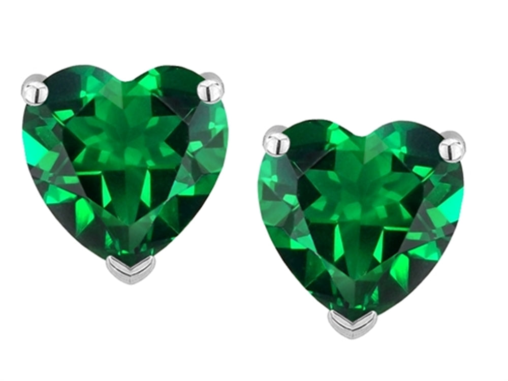 Star K Heart Shape 6mm Simulated Emerald Earrings Studs