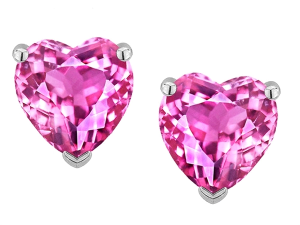 Star K Heart Shape 6mm Created Pink Sapphire Earrings Studs