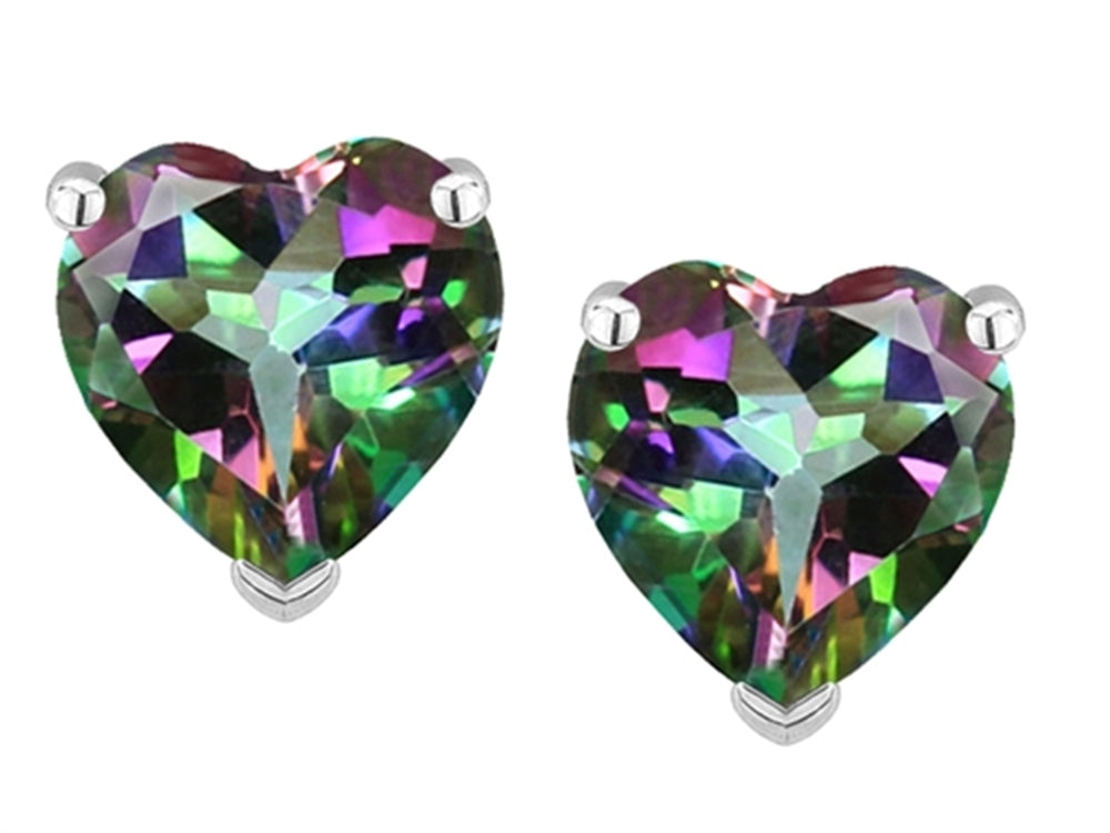 Star K Heart Shape 6mm Rainbow Mystic Topaz Earrings Studs
