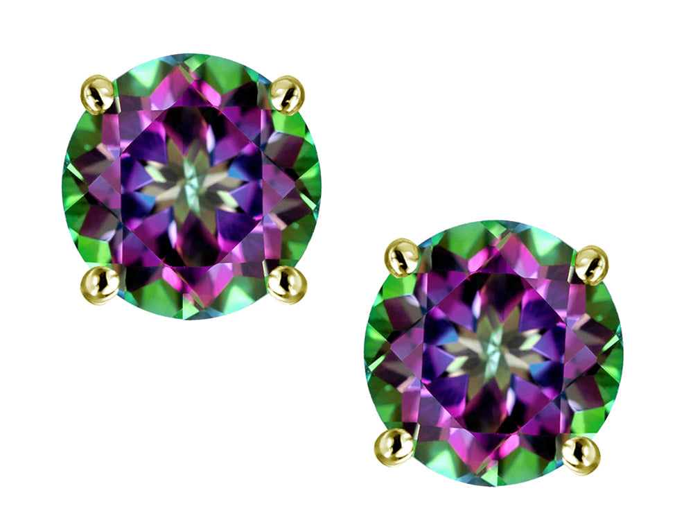 Star K 7mm Round Rainbow Mystic Topaz Classic Stud Earrings