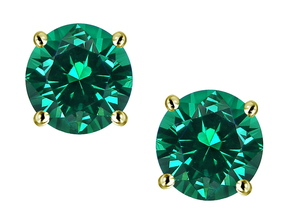 Star K Round 7mm Simulated Emerald Classic Stud Earrings