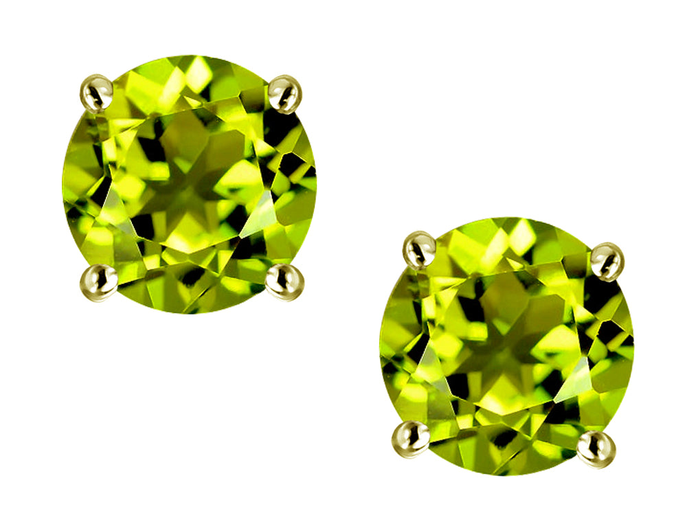 Star K 7mm Round Genuine Peridot Classic Stud Earrings