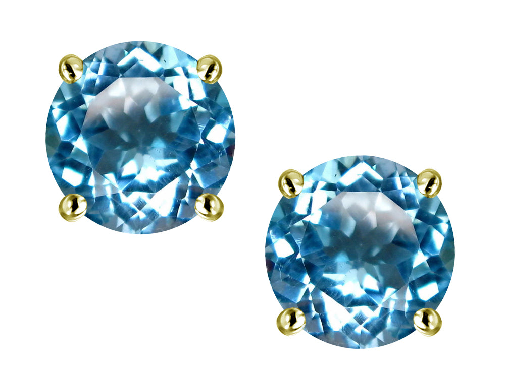 Star K Round 7mm Genuine Blue Topaz Classic Stud Earrings