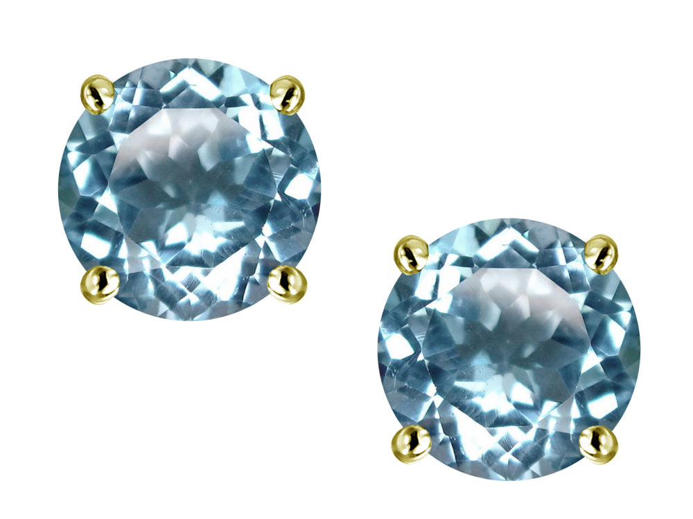Star K Round 7mm Simulated Aquamarine Classic Stud Earrings
