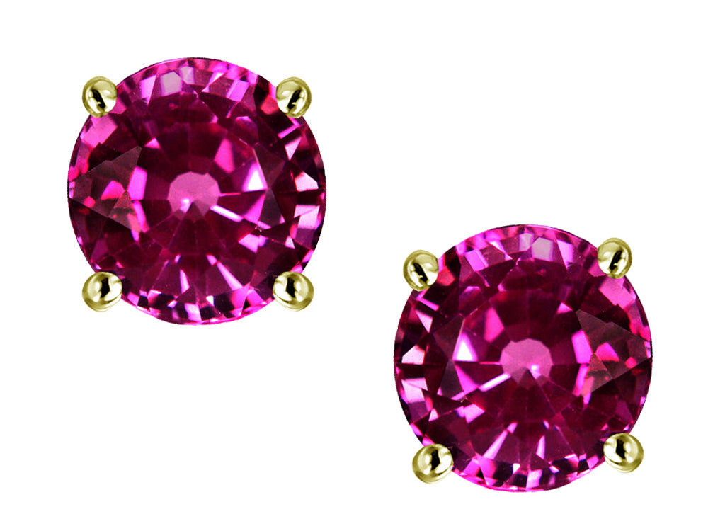 Star K Round 7mm Simulated Pink Tourmaline Classic Stud Earrings